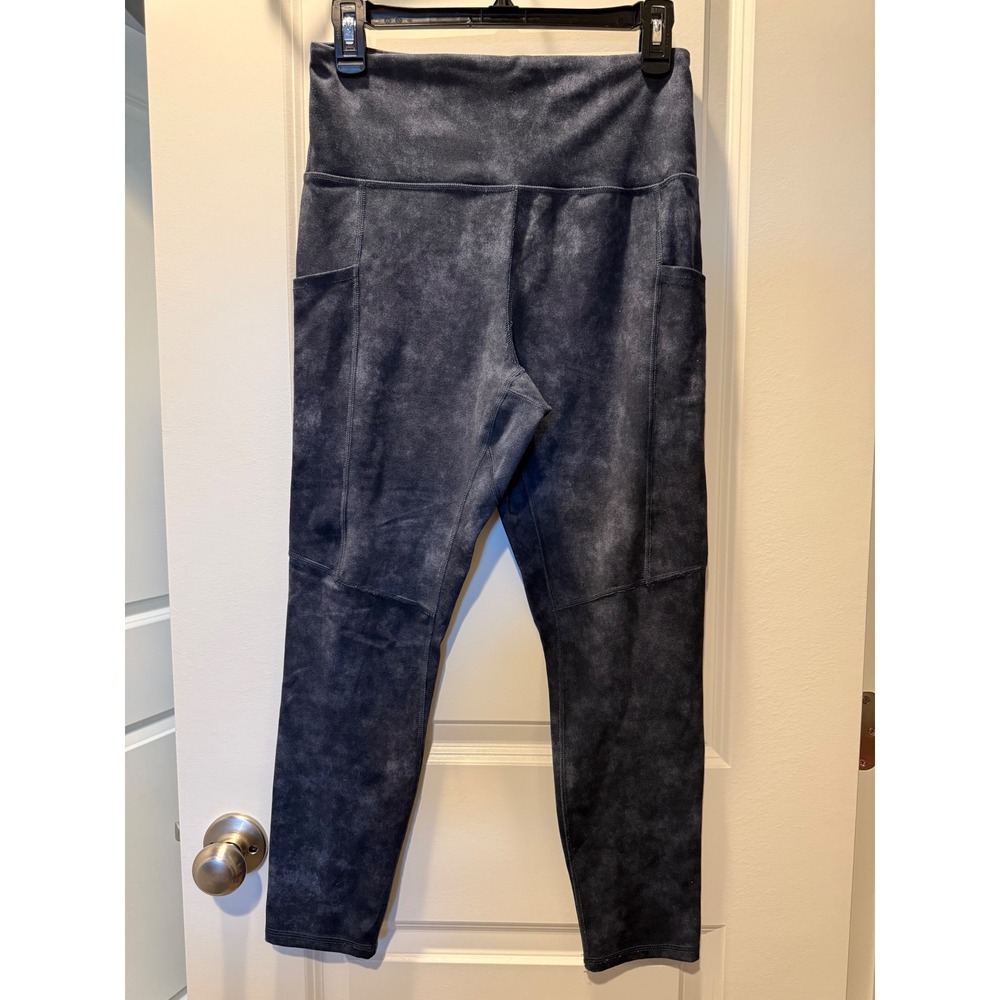 Marika‎ Womens High Waisted Pocket Leggings Blue Acid Wash Space Dye Large